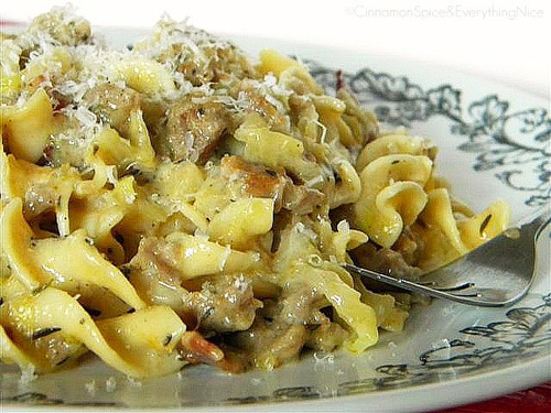 Cabbage, Sausage and Bacon Noodles In Cheddar-Mustard Sauce