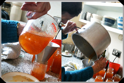 Filling the marmalade jars